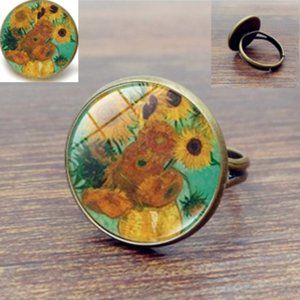 🍏50% OFF/3+...Van Gogh "Sunflowers" Adjustable Ring